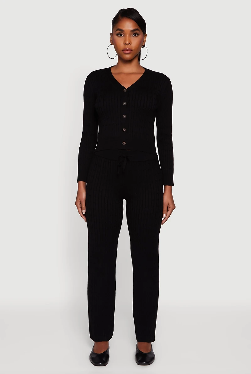 Womens Cable Knit Drawstring Waist Slim Leg Pants, S