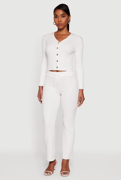 Cable Knit Drawstring Waist Slim Leg Pants