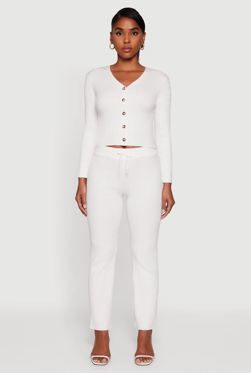 Cable Knit Drawstring Waist Slim Leg Pants