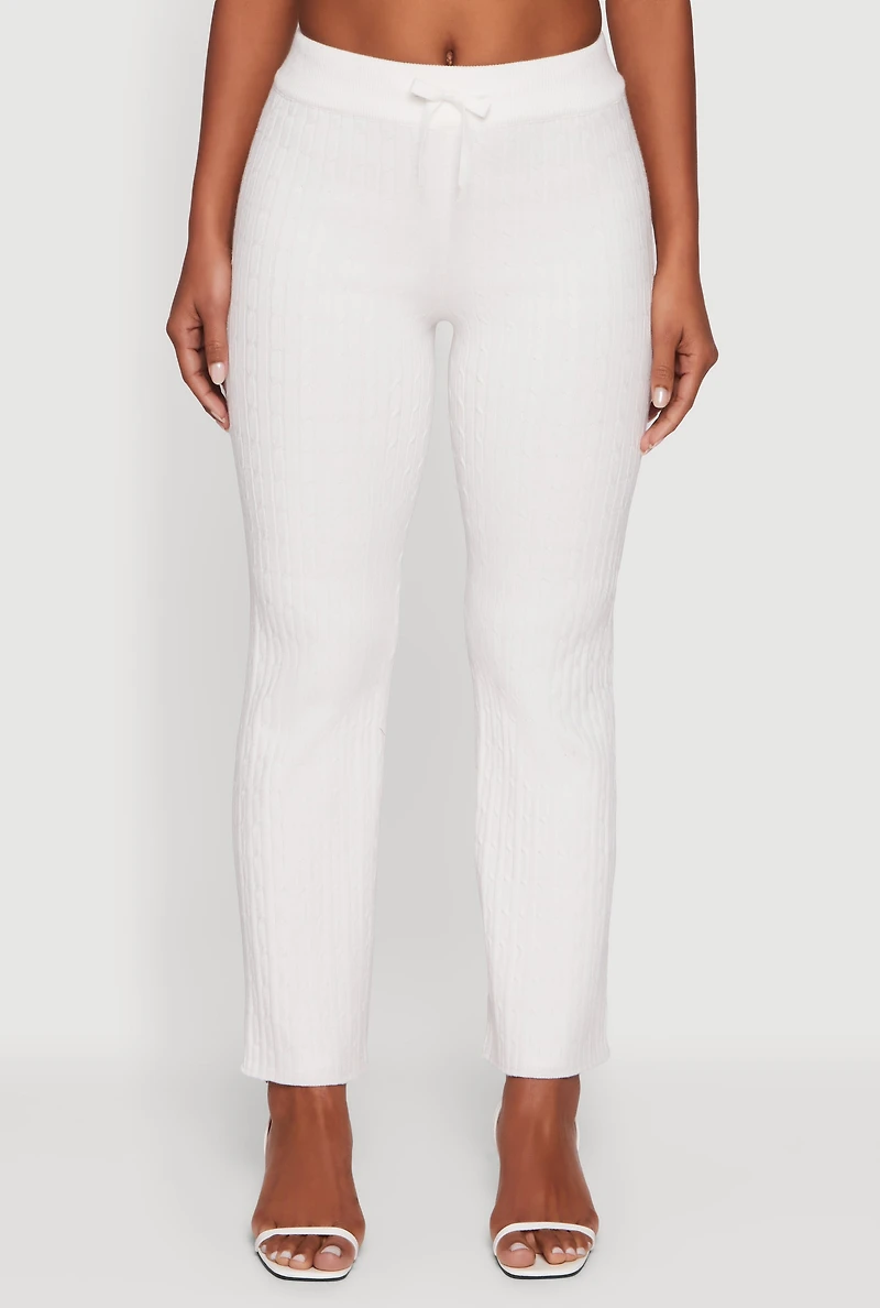 Cable Knit Drawstring Waist Slim Leg Pants