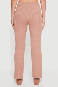 Womens Cable Knit Drawstring Waist Slim Leg Pants, Khaki,