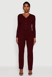 Womens Cable Knit Drawstring Waist Slim Leg Pants, Burgundy, Size M