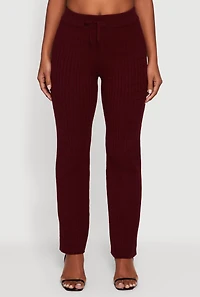 Womens Cable Knit Drawstring Waist Slim Leg Pants, Burgundy, Size M