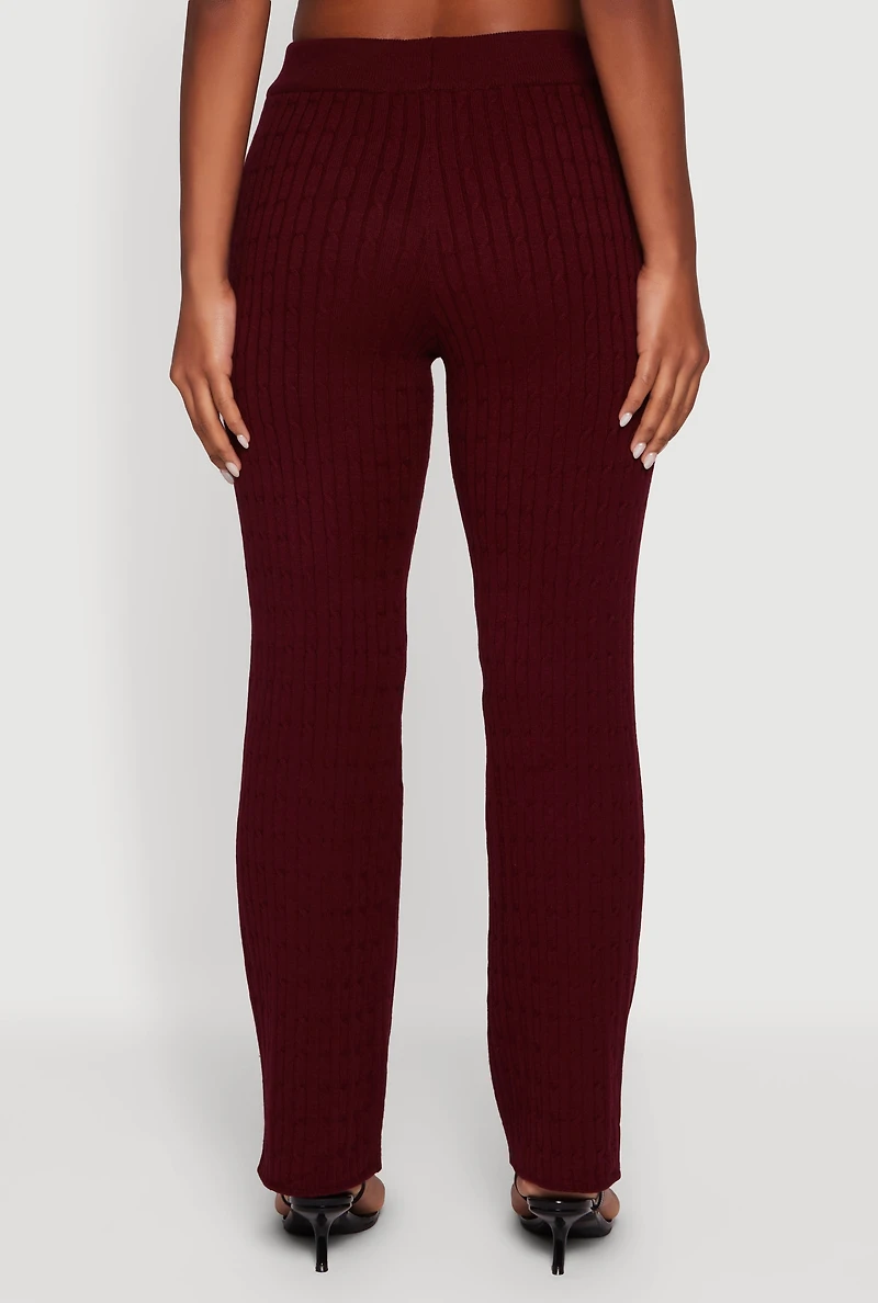Womens Cable Knit Drawstring Waist Slim Leg Pants, Burgundy, Size M