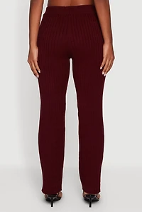 Womens Cable Knit Drawstring Waist Slim Leg Pants, Burgundy, Size M