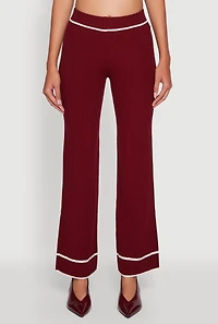 Contrast Trim High Waisted Ribbed Knit Pants