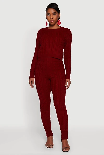 Womens Mid Rise Cable Knit Joggers,