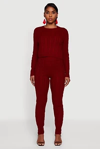 Womens Mid Rise Cable Knit Joggers,
