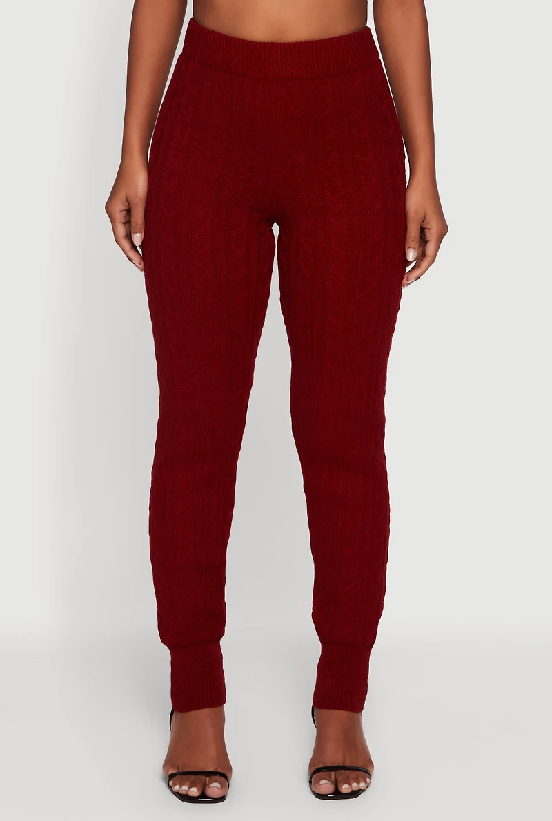 Womens Mid Rise Cable Knit Joggers,