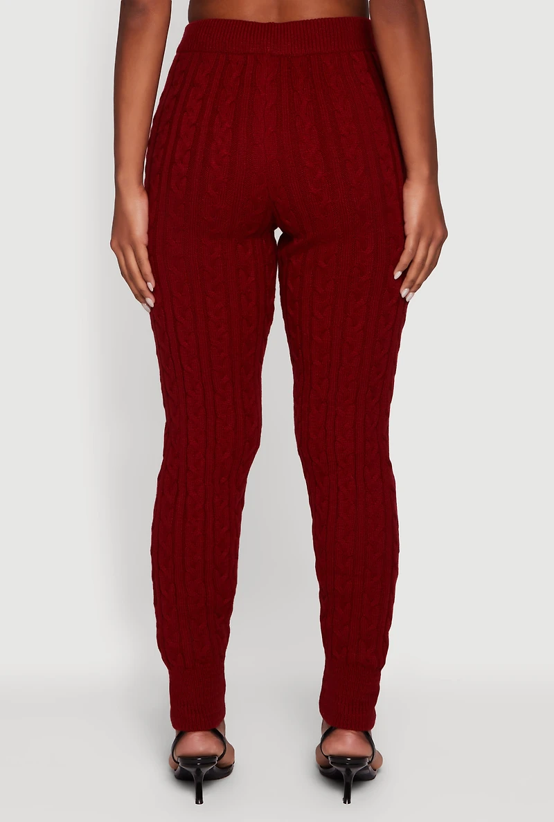 Womens Mid Rise Cable Knit Joggers,