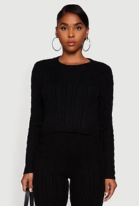 Long Sleeve Cable Knit Crop Sweater