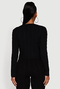 Womens Long Sleeve Cable Knit Crop Sweater, Black, Size L