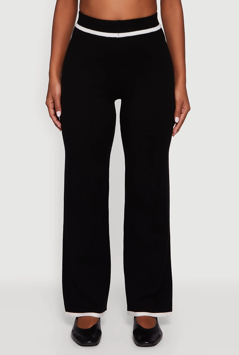 Contrast Trim High Waisted Straight Leg Casual Pants