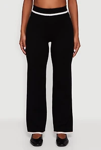 Contrast Trim High Waisted Straight Leg Casual Pants