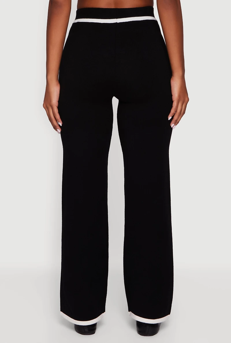 Contrast Trim High Waisted Straight Leg Casual Pants