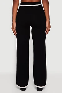 Contrast Trim High Waisted Straight Leg Casual Pants
