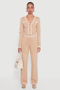 Contrast Trim High Waisted Straight Leg Casual Pants