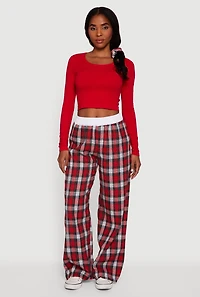 Rib Knit Long Sleeve Crop Top with Scrunchie