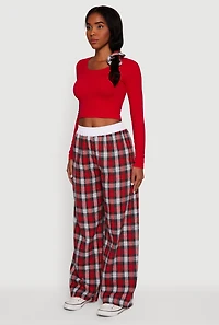 Rib Knit Long Sleeve Crop Top with Scrunchie