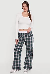 Plaid Contrast Trim High Waisted Wide Leg Pants