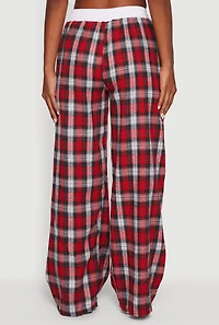 Womens Plaid Contrast Trim High Waisted Wide Leg Pants, Red, Size L