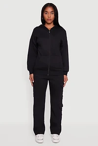 Womens Drop Shoulder Zip Front Hoodie,