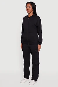 Womens Drop Shoulder Zip Front Hoodie,