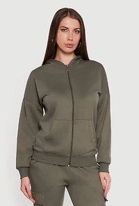 Drop Shoulder Zip Front Hoodie