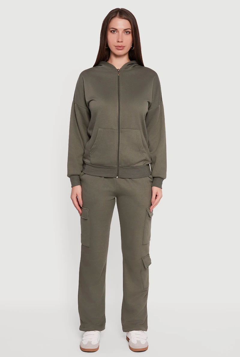 Drop Shoulder Zip Front Hoodie