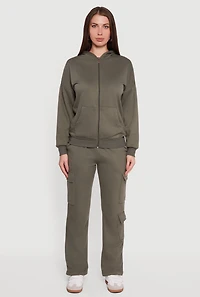 Drop Shoulder Zip Front Hoodie