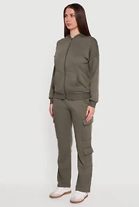 Drop Shoulder Zip Front Hoodie