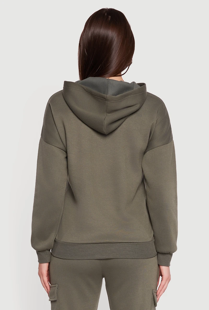 Drop Shoulder Zip Front Hoodie