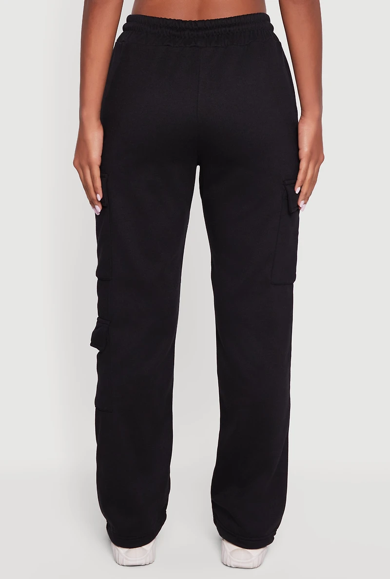 Fleece Lined Cargo Pocket Straight Leg Sweatpants