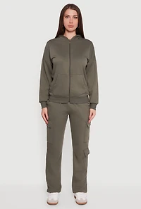 Womens Fleece Lined Cargo Pocket Straight Leg Sweatpants, XL