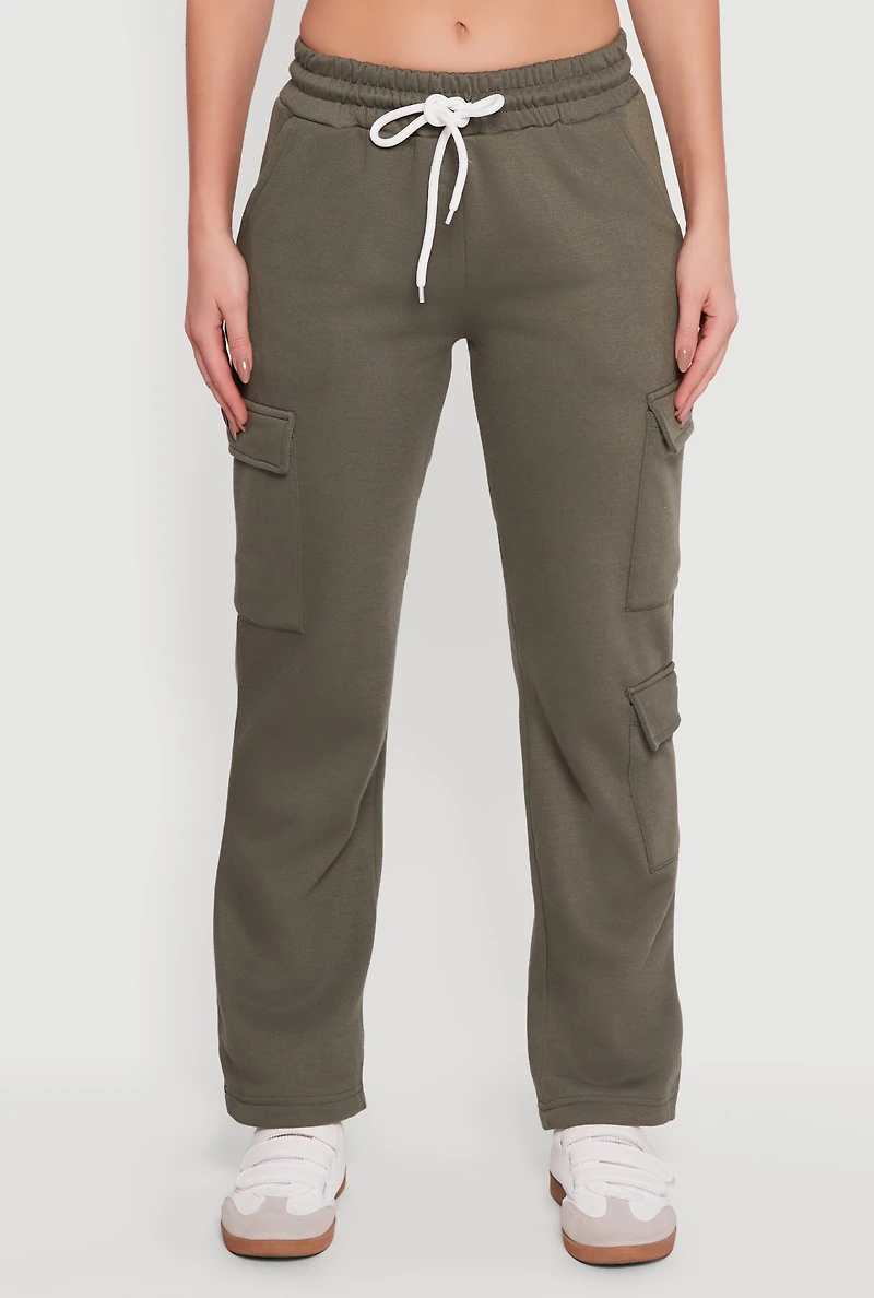 Womens Fleece Lined Cargo Pocket Straight Leg Sweatpants, XL