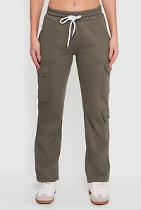 Womens Fleece Lined Cargo Pocket Straight Leg Sweatpants, XL