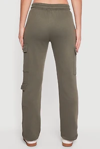 Womens Fleece Lined Cargo Pocket Straight Leg Sweatpants, Green, Size S