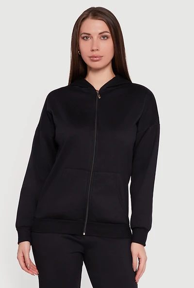 Long Sleeve Drop Shoulder Zip Front Hoodie