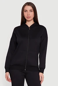 Long Sleeve Drop Shoulder Zip Front Hoodie