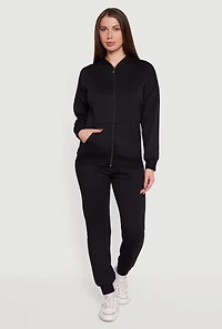 Long Sleeve Drop Shoulder Zip Front Hoodie