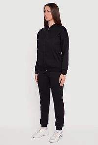 Long Sleeve Drop Shoulder Zip Front Hoodie