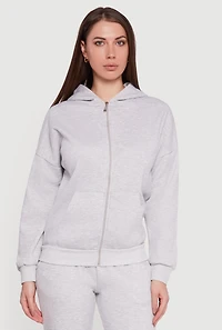 Long Sleeve Drop Shoulder Zip Front Hoodie