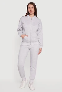 Womens Long Sleeve Drop Shoulder Zip Front Hoodie, Grey, Size L