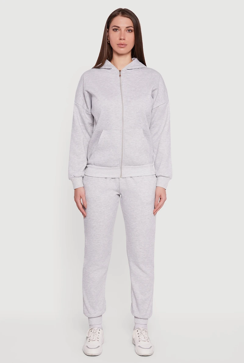 Womens Long Sleeve Drop Shoulder Zip Front Hoodie, Grey, Size L