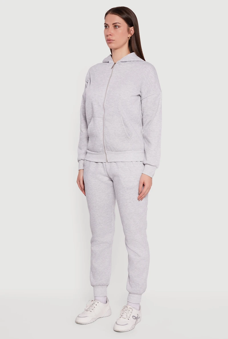 Long Sleeve Drop Shoulder Zip Front Hoodie