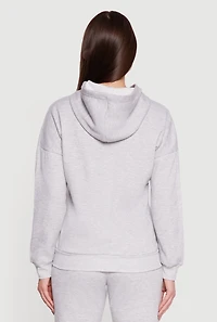 Womens Long Sleeve Drop Shoulder Zip Front Hoodie, Grey, Size L