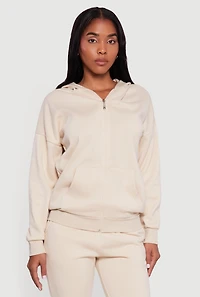 Long Sleeve Drop Shoulder Zip Front Hoodie