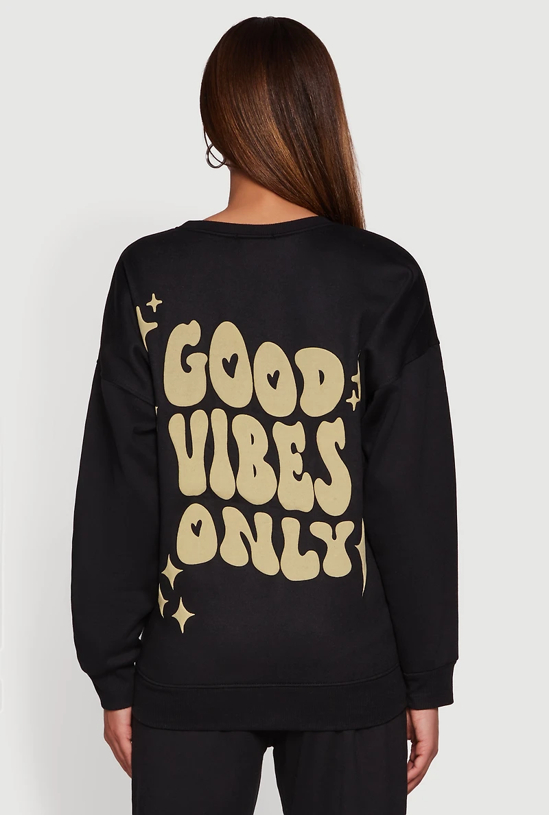 Womens Good Vibes Only Crew Neck Sweatshirt, Black, Size M