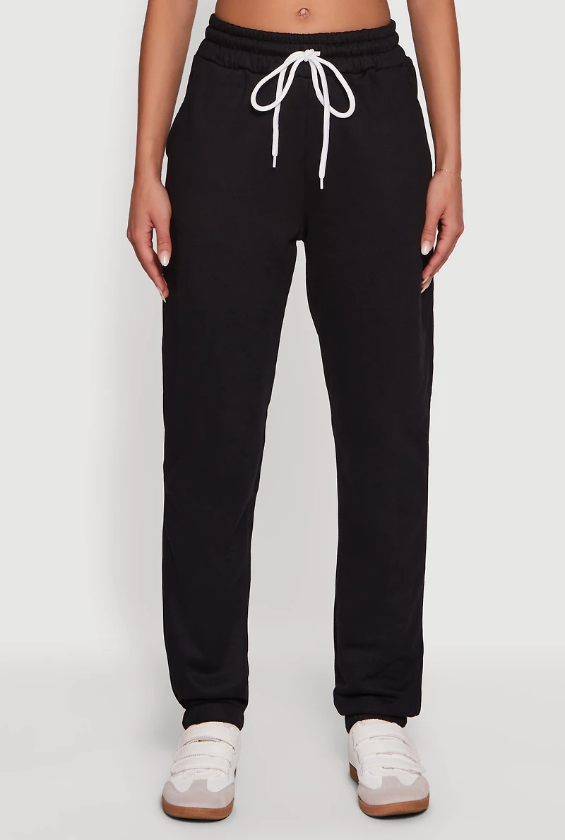 Womens Mid Rise Drawstring Fleece Sweatpants,