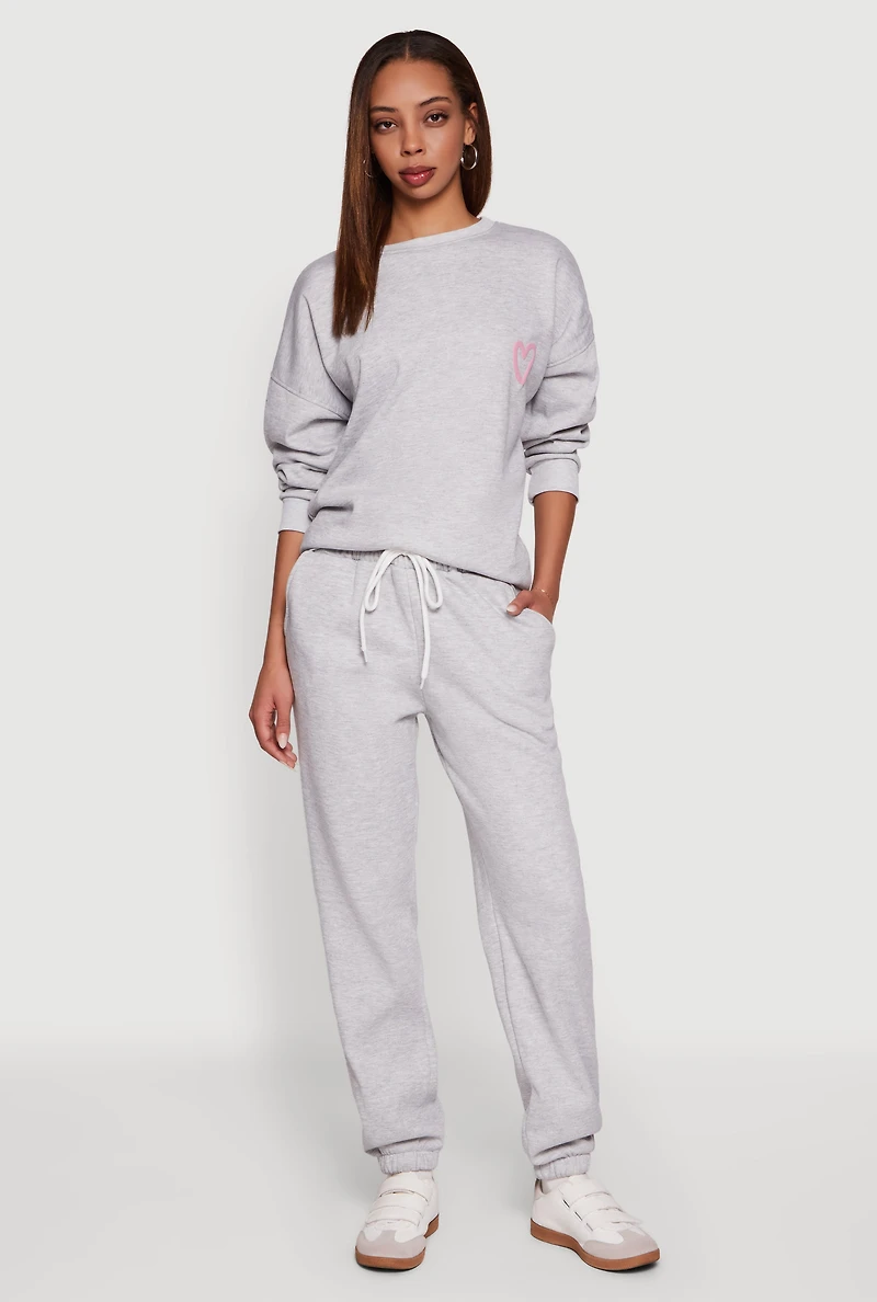 Womens Mid Rise Drawstring Fleece Sweatpants, Grey, Size XL